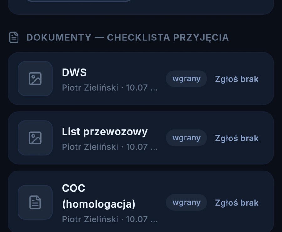 Checklista dokumentów pojazdu w aplikacji FLOTT
